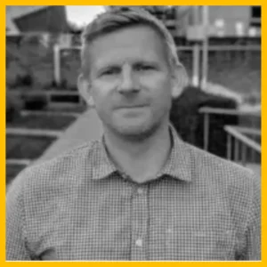 Rob Walden, Trustee at Technology Books for Children, in outdoor black and white portrait